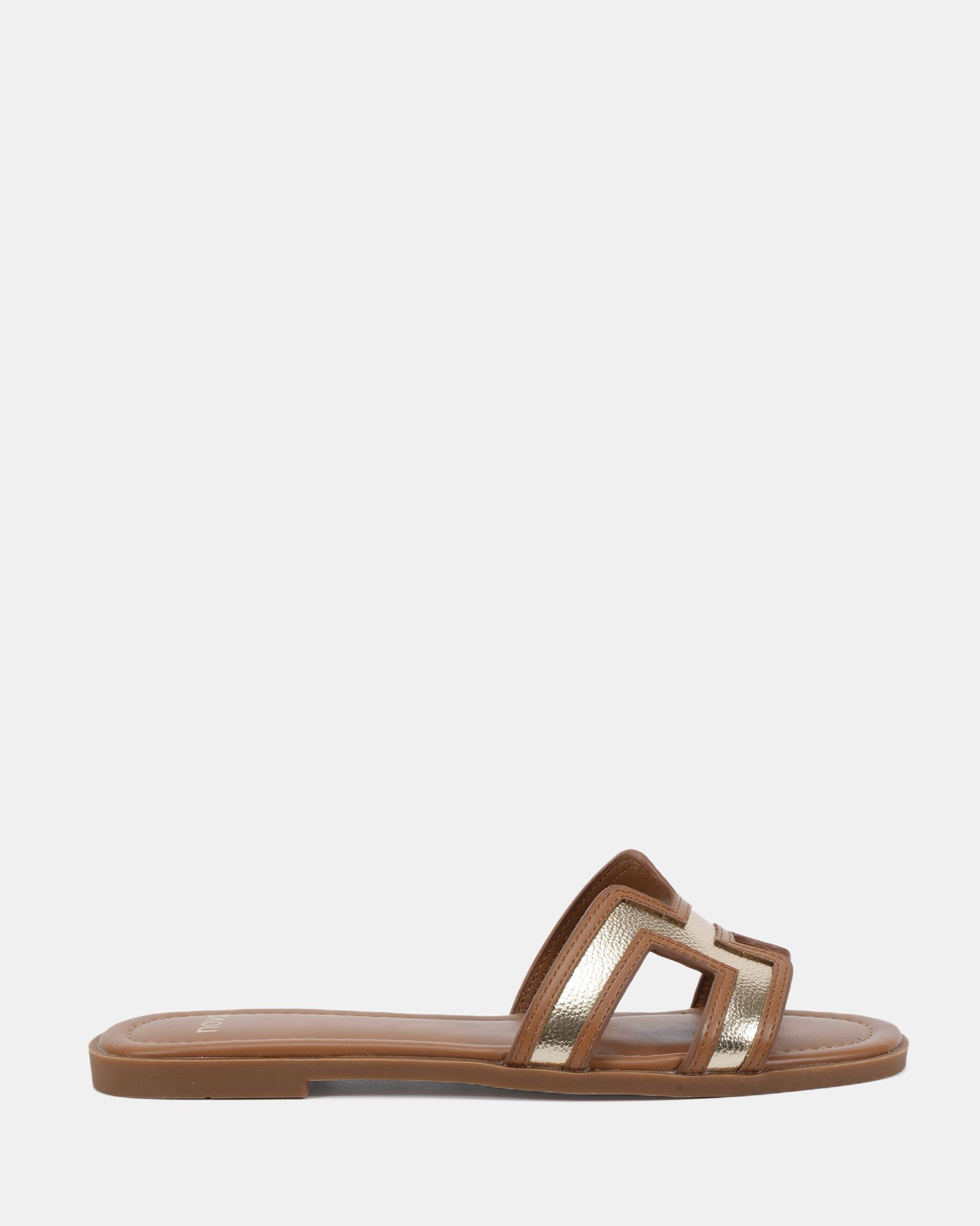 SACHIE TAN/GOLD Flat Sandals | Novo Shoes