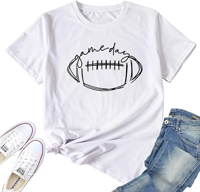 Game Day Football Shirts for Women Funny Sunday Football Season Tee Football Mom Short Sleeve Top... | Amazon (US)