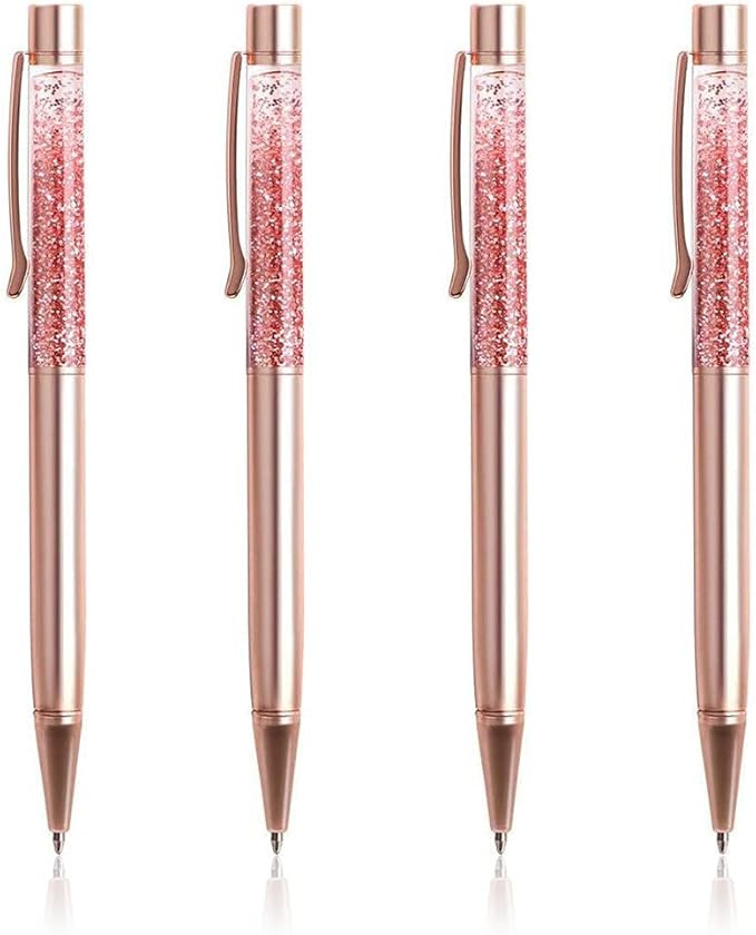 Ballpoint Pens, BYSOU 4 Pcs Rose Gold Metal Pen Refills Bling Dynamic Liquid Sand Pen Black Ink f... | Amazon (US)