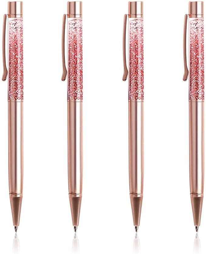 Ballpoint Pens, BYSOU 4 Pcs Rose Gold Metal Pen Refills Bling Dynamic Liquid Sand Pen Black Ink f... | Amazon (US)