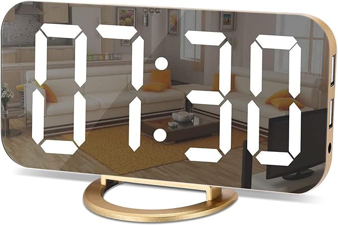 Amazon.com: Digital Alarm Clock,LED and Mirror Desk Clock Large Display,with Dual USB Charger Por... | Amazon (US)