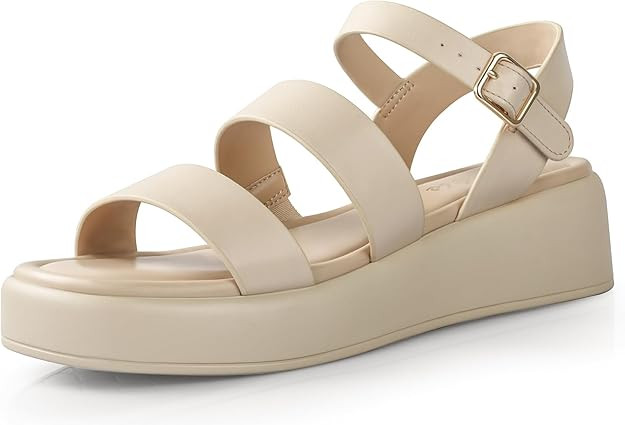 Ankis Platform Sandals Two Bands Open Toe Heeled Sandals with Adjustable Ankle Strap Comfortable ... | Amazon (US)