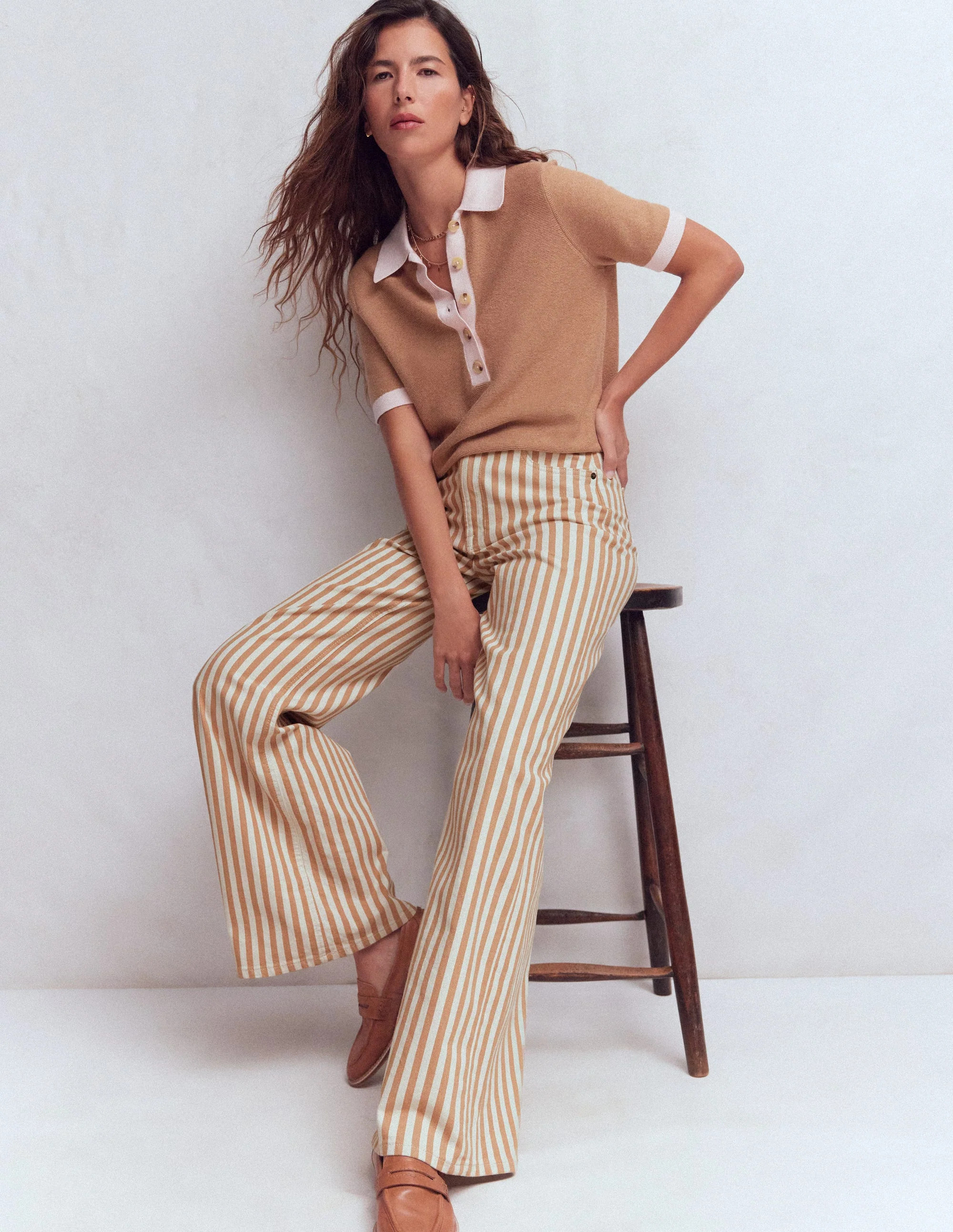 High Rise Wide Leg Jeans-Ecru Tan Stripe | Boden (US)