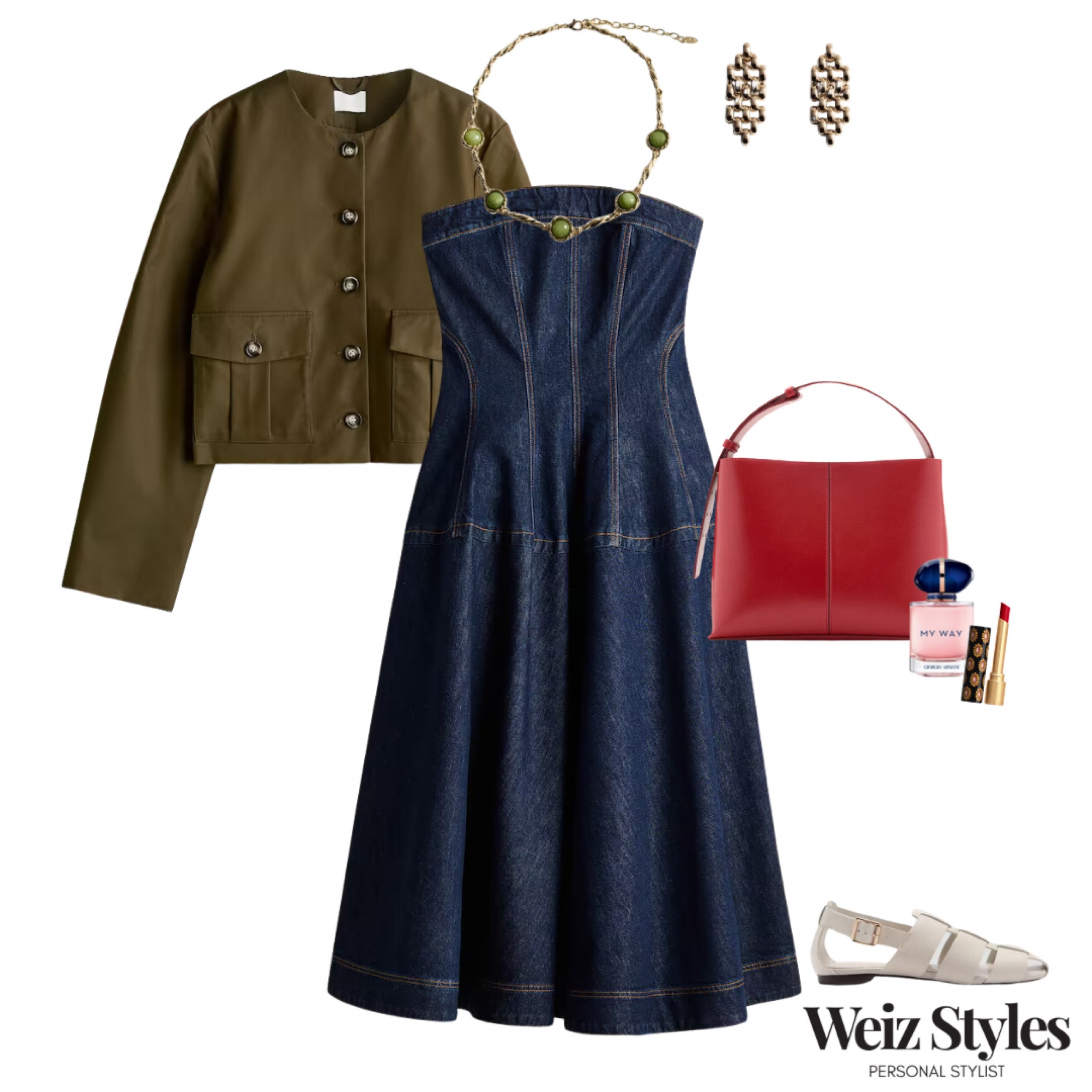 This fabulous denim bandeau dress is a great option to dress up or down in the warmer weather ☀️ 

I love the pop of red in the handbag alongside the cropped khaki jacket and unique gold necklace ✨❤️

Head to www.weizstyles.com to find out how I can help you in your style journey 💃🏻

Louise x

Personal stylist, styling, ootd, neutral aesthetic, London, Weiz styles, shopping, outfit of the day, uk, confident, handbag, bag, perfume, fragrance, lipstick, lip, elevate you style, feel good, flat lay, shopping, high street, designer, ltk, chic, denim dress, bandeau, fitted, tailored, bodice, H&M, high street, blue, indigo denim, necklace, mango, gold, green, red, khaki, rich colours, jacket, cropped, sleeveless, layers, layering, earrings, red bag, hand bag, red, sandals, white, cool, edgy, fashion, stylish, womenswear, shopping, casual, everyday, look good feel good 

#LTKsummer #LTKuk #LTKstyletip
