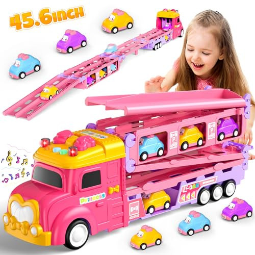 Hot Bee Toddler Toys for 2 3 4 5 Years Old Girls, 7-in-1 Foldable Ejection Trucks for Toddlers 2-4 Years, Toys for 4 Year Old Girls with Light & Music, Birthday Gift for 2 3 4 5 Year Old Girl | Amazon (US)