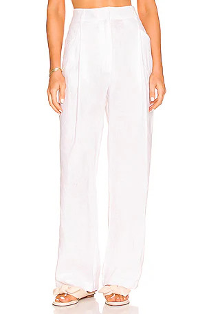 Linen Highrise Trousers in Beige | Revolve Clothing (Global)