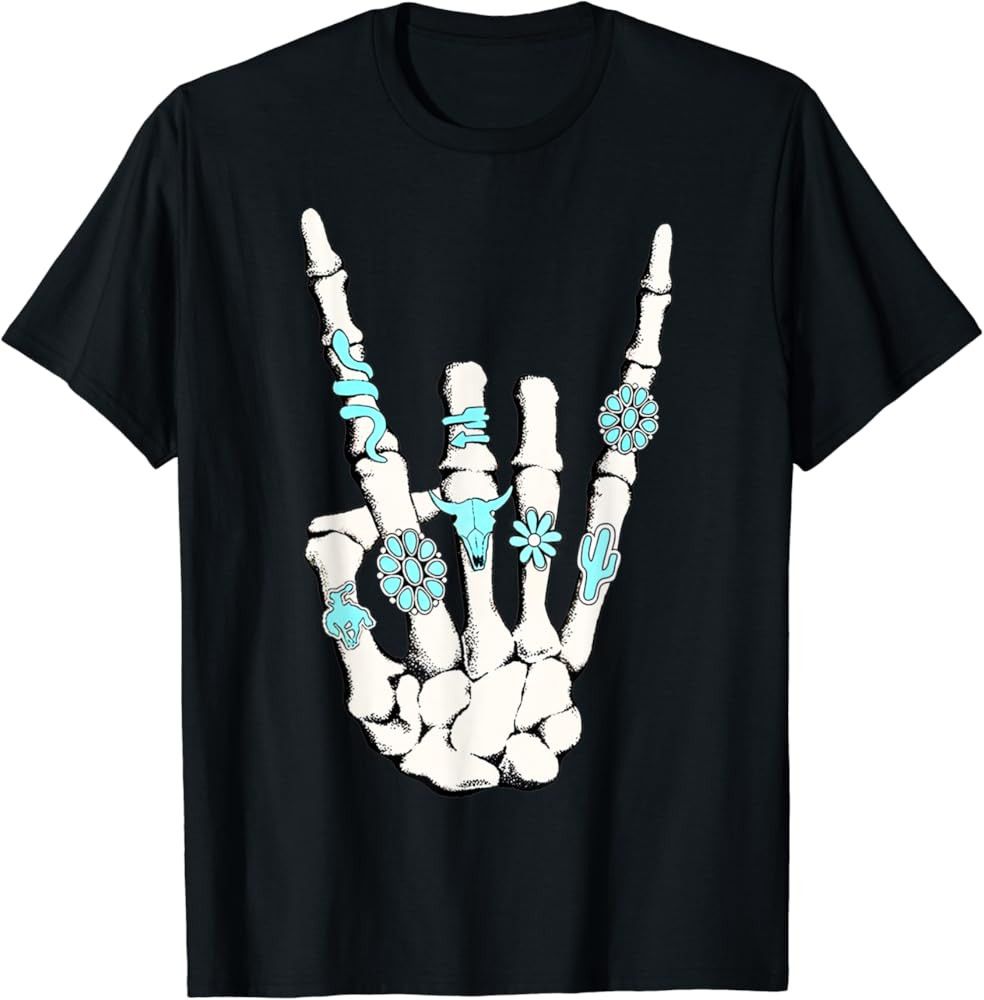 Western Rock On Skeleton American Rodeo Shirt, Cowboy T-Shirt | Amazon (US)