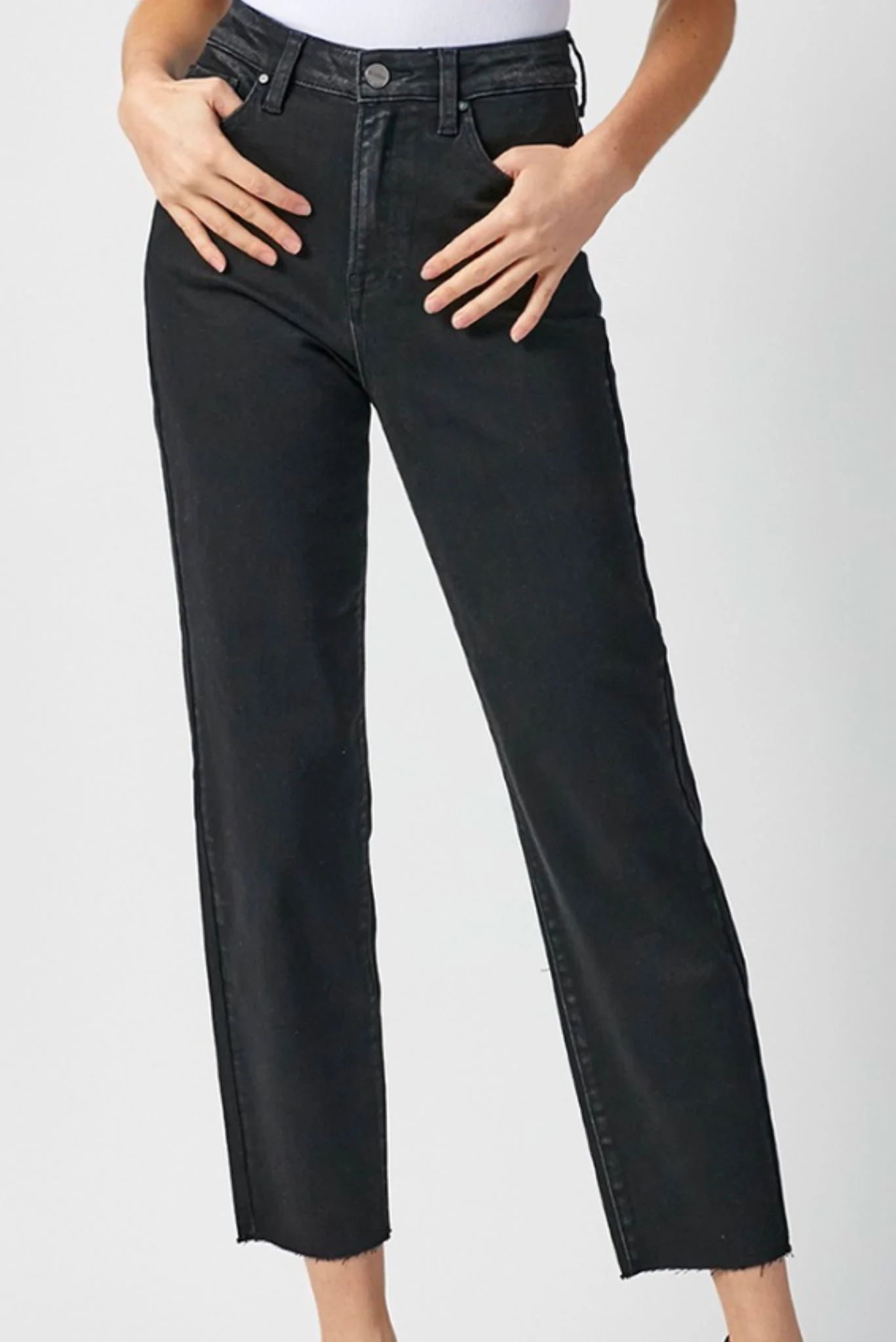 Risen High Rise Washed Black Straight Leg Jeans | Shop Style Your Senses