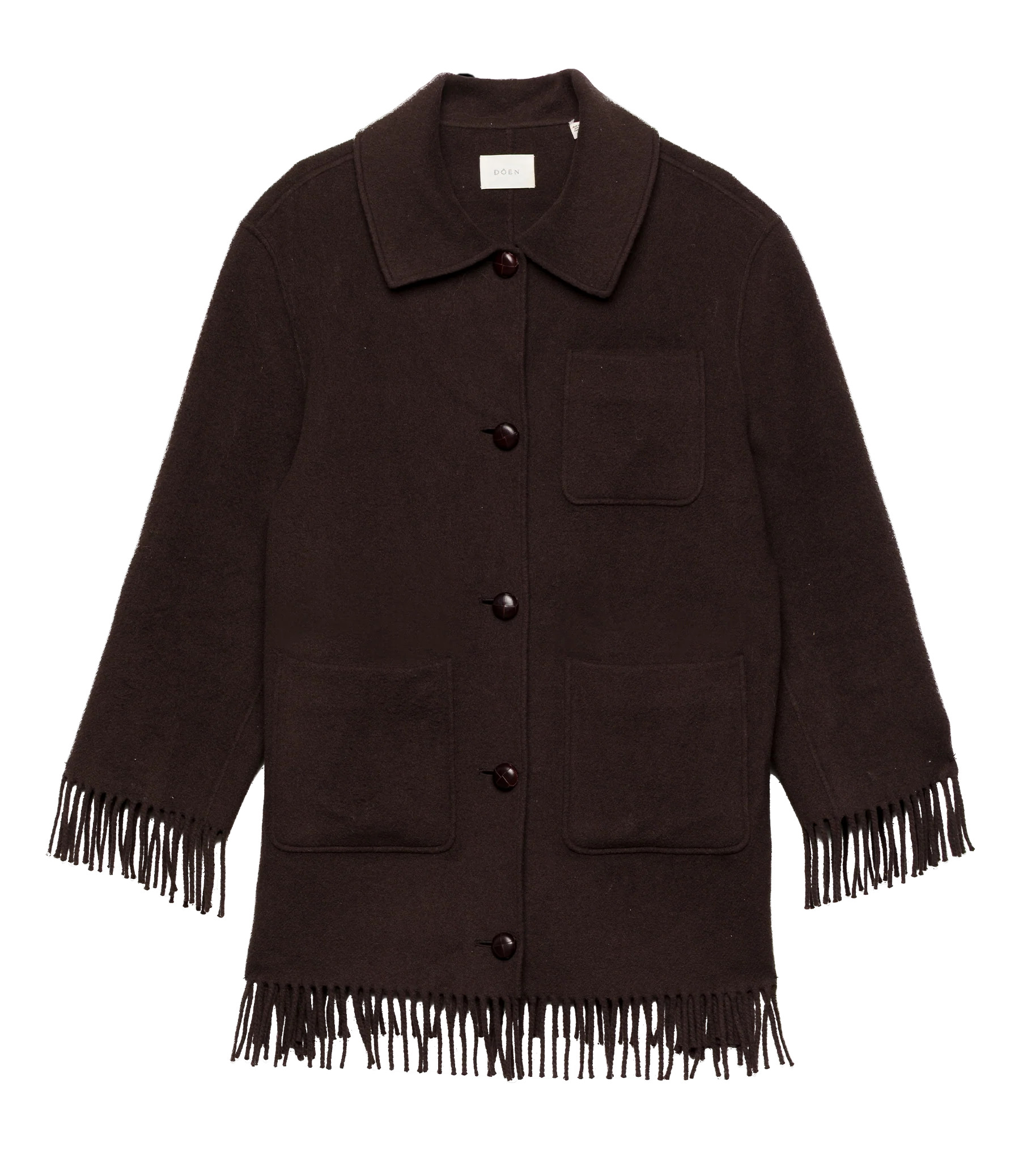 Germain Fringe Coat - Bitter Chocolate | DÔEN | DOEN