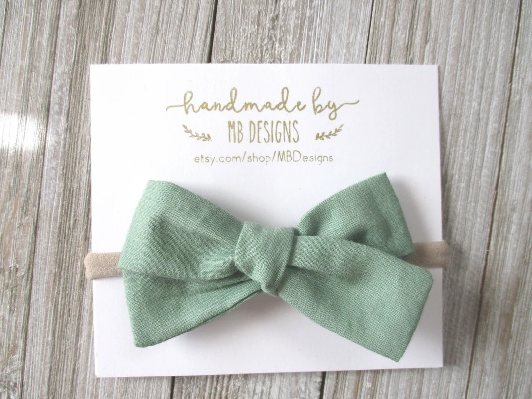 Sage Green Baby Bow, Sage Headband, Green Bow, Newborn Bows, Newborn Headbands, Neutral Bow, Fall... | Etsy (US)
