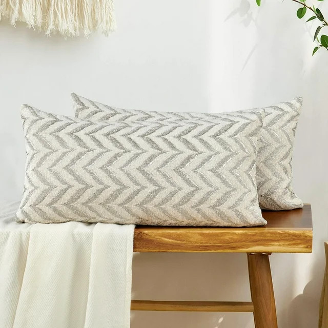 Home Soft Things Arusha Jacquard Chenille 2 Piece Throw Pillow Cover Set - Silver - 14" x 26" | Walmart (US)