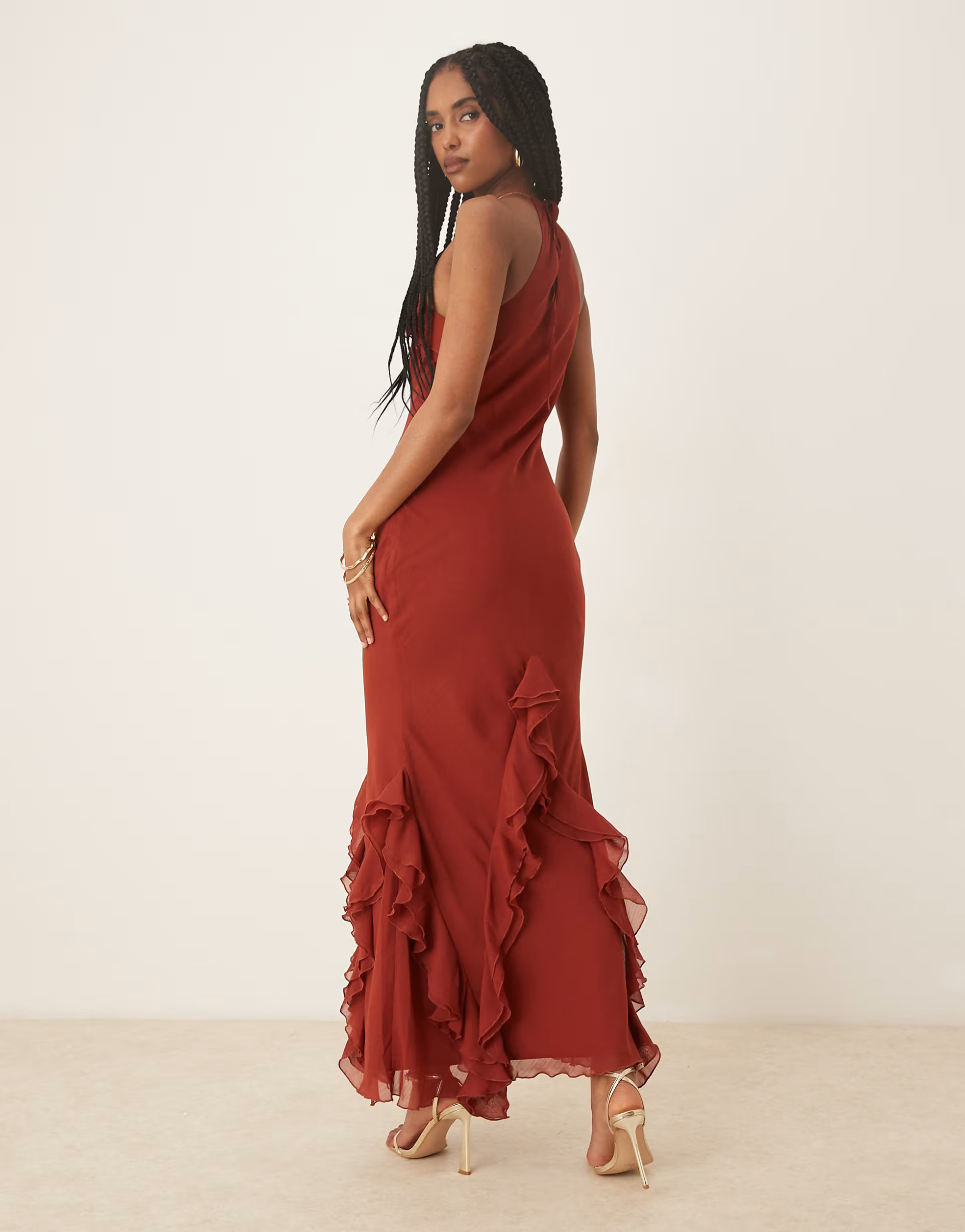 Pretty Lavish Sofia halter maxi dress in deep rust | ASOS (Global)