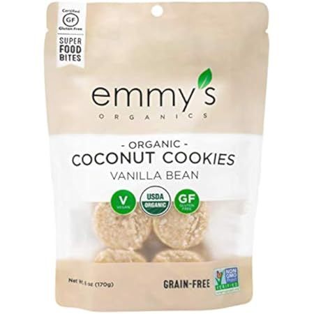 Emmy's Organics Coconut Cookies, Vanilla Bean, 1.5 oz (Pack of 12) | Gluten-Free Organic Cookies, Ve | Amazon (US)