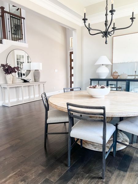 Dining room and entryway views. Sharing with you today views of my home. The pottery barn dining chairs are a best seller and the round dining table is my lost asked about item. And the large round mirror is currently on sale. Shop this view here. Beigewhitegray 

#LTKhome #LTKstyletip #LTKSeasonal