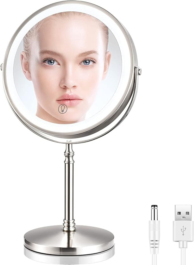 AMZTOLIFE Rechargeable Lighted Makeup Mirror with 3 Color Lights, 8 Inch Magnifying Mirror Double... | Amazon (US)
