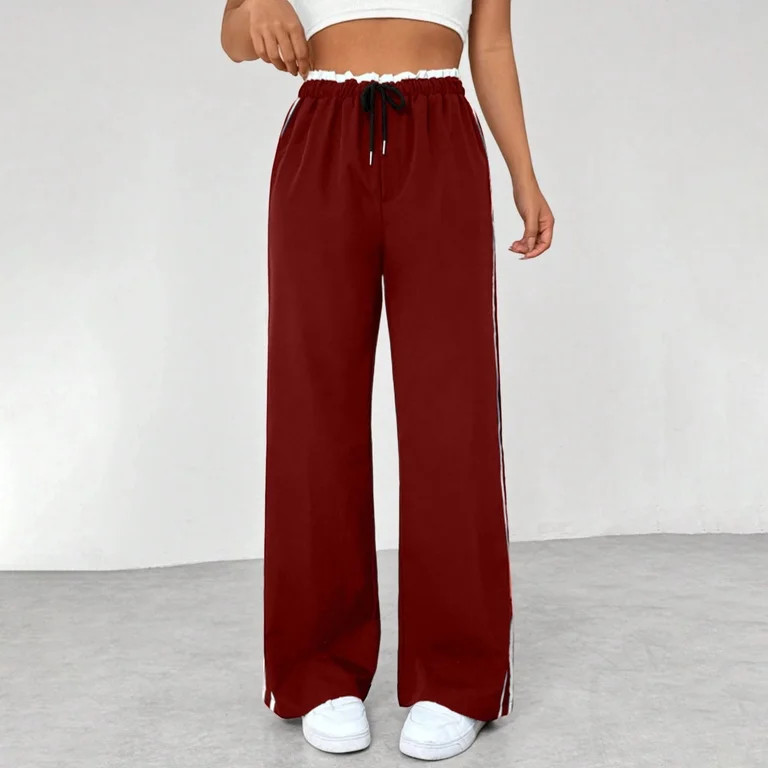 Mifsaly Womens Track Pants High Waist Wide Leg Sweatpants Side Striped Drawstring Everyday Loose ... | Walmart (US)