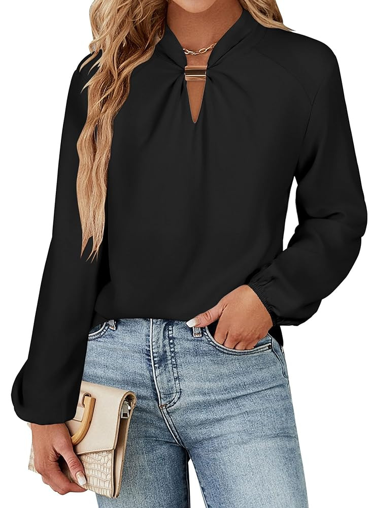 AOVDE Women's Dressy Casual Blouses Long Sleeve Trendy Fall Shirts Business Work Tops | Amazon (US)
