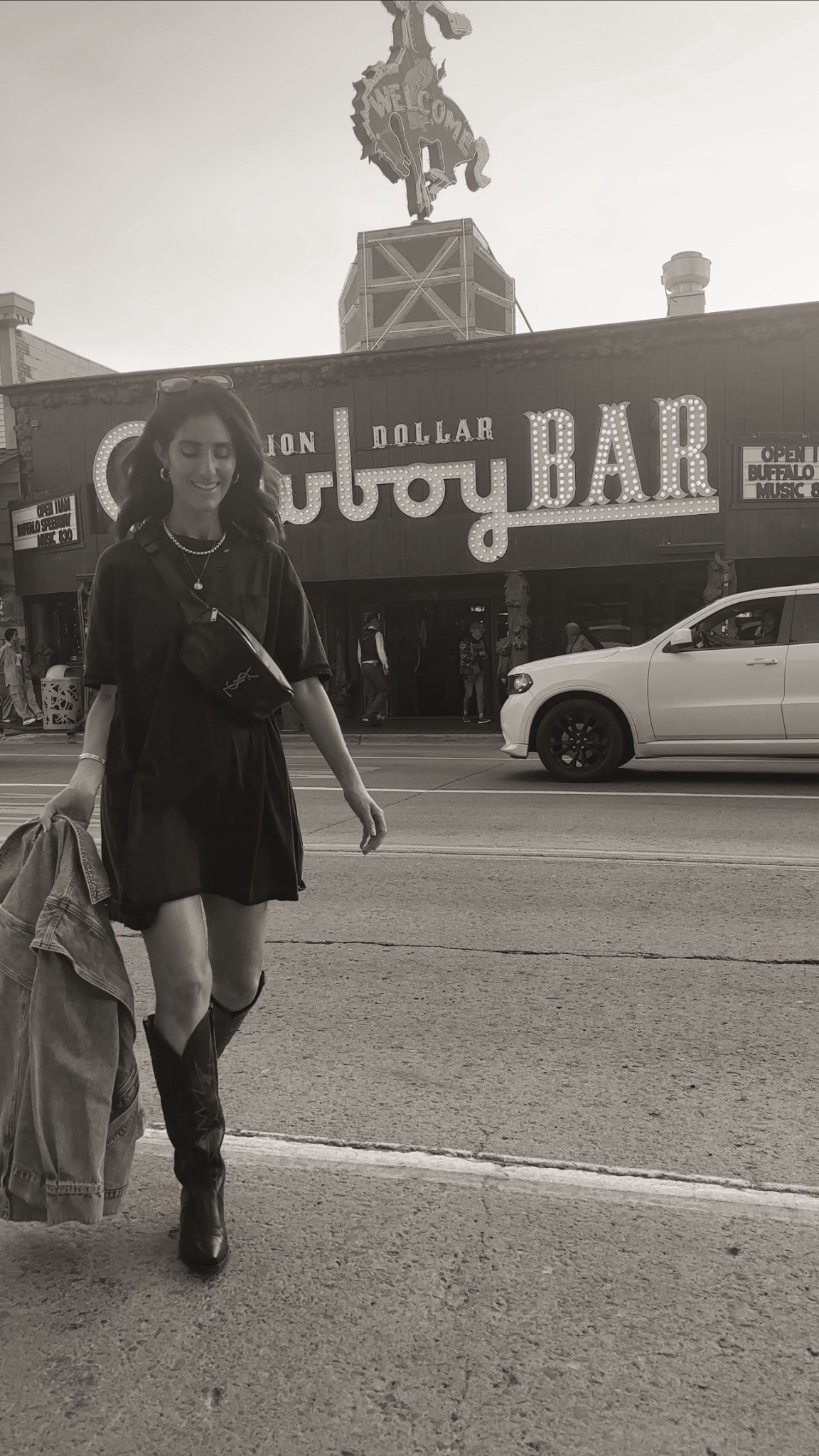 Had to grab a drink at the million dollar cowboy bar. The bar seats are saddles. Girls wear your jeans lol 

Linking similar dresses below to help you recreate this look #stylinbyaylin 