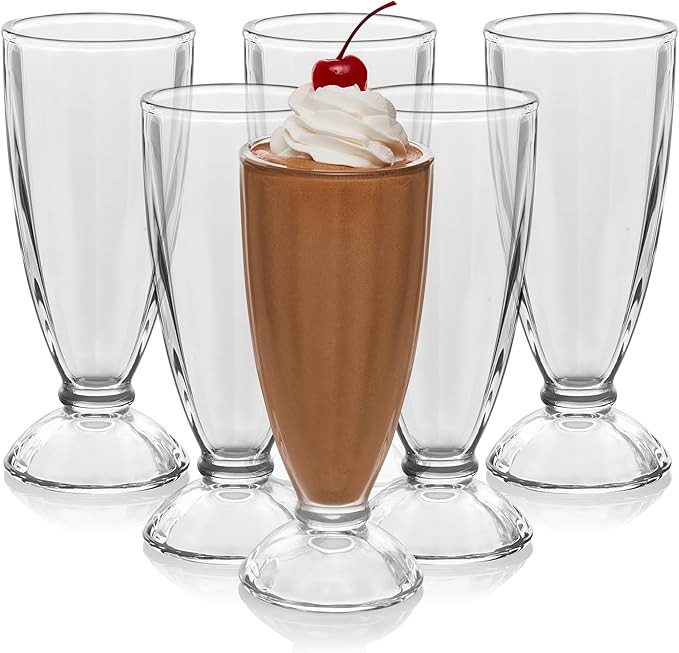 Libbey Fountain Shoppe Milkshake Glasses Set of 6 - Classic Old Fashioned Rootbeer Float Glasses ... | Amazon (US)