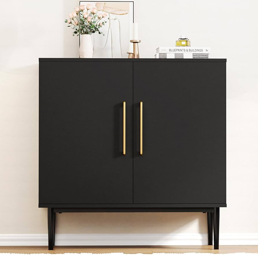 Modern Storage Cabinet, Free Standing Buffet Cabinet, Black Sideboard and Buffet Storage, Wood Ac... | Amazon (US)