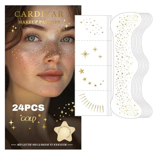 Glitter Freckles, 24PCS Glitter Freckles Face Tattoo, Sparkle Freckles for Women, Waterproof Gold Temporary Face Tattoos Glitter Glow Up Patches Makeup Patches Mardi Gras Festival (Gold) | Amazon (US)