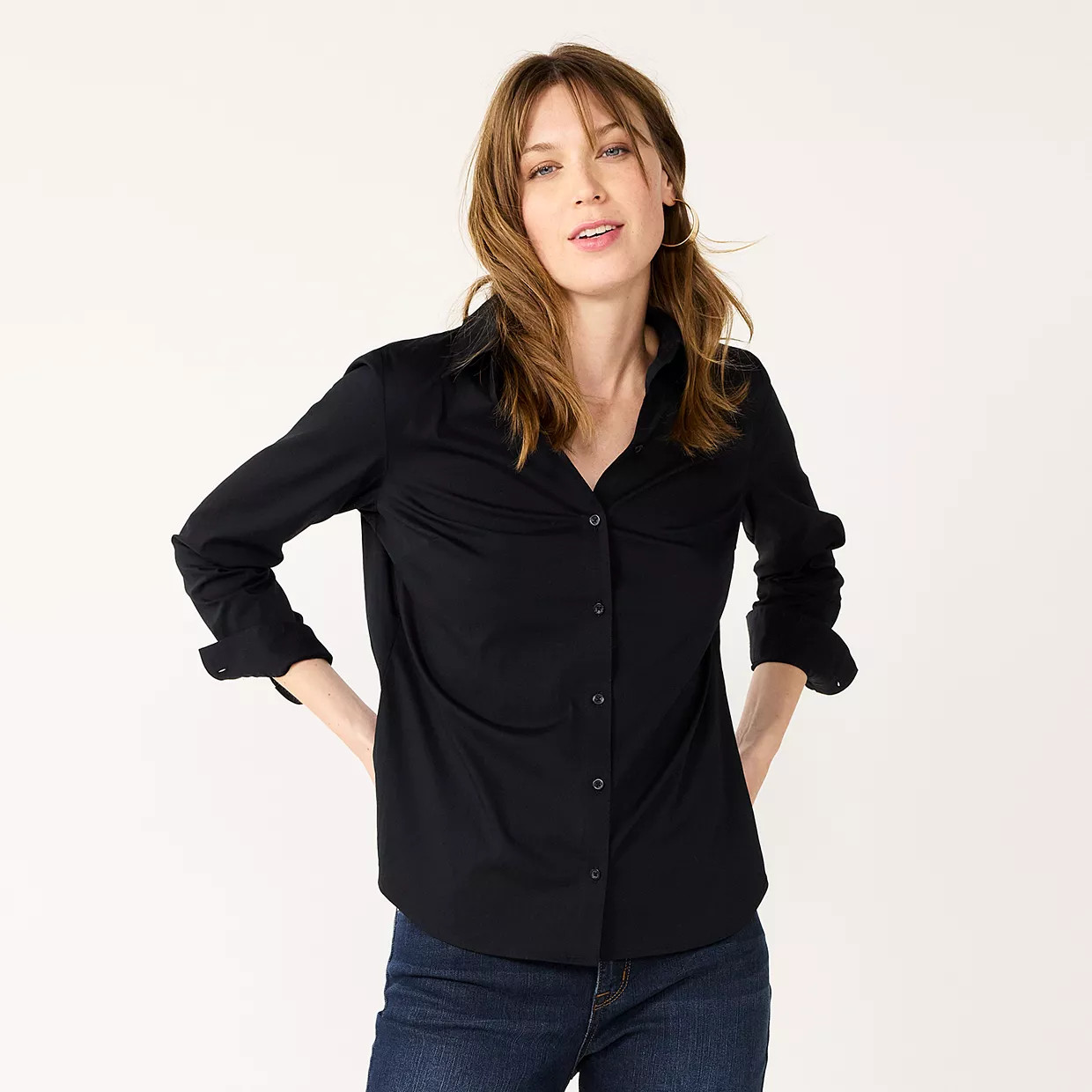Women's Nine West Long Sleeve Structured Button-Down Shirt | Kohl's