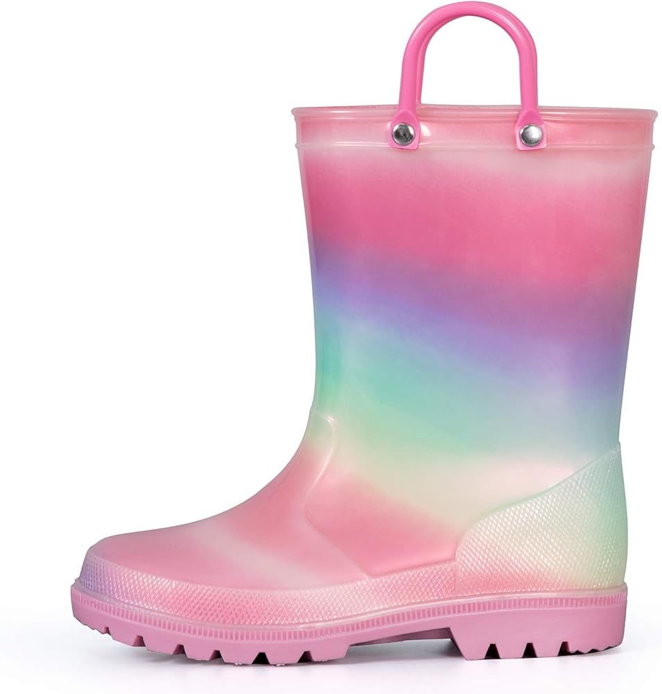 SHOFORT Kids Boys Girls Rain Boots with Easy-on Handles Rainboots (Toddler/Little Kid/Big Kid) | Amazon (US)