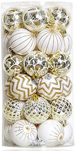 30PCS Christmas Balls Ornaments,60MM Gold&White Painted Shatterproof Festive Wedding Hanging Orna... | Amazon (US)