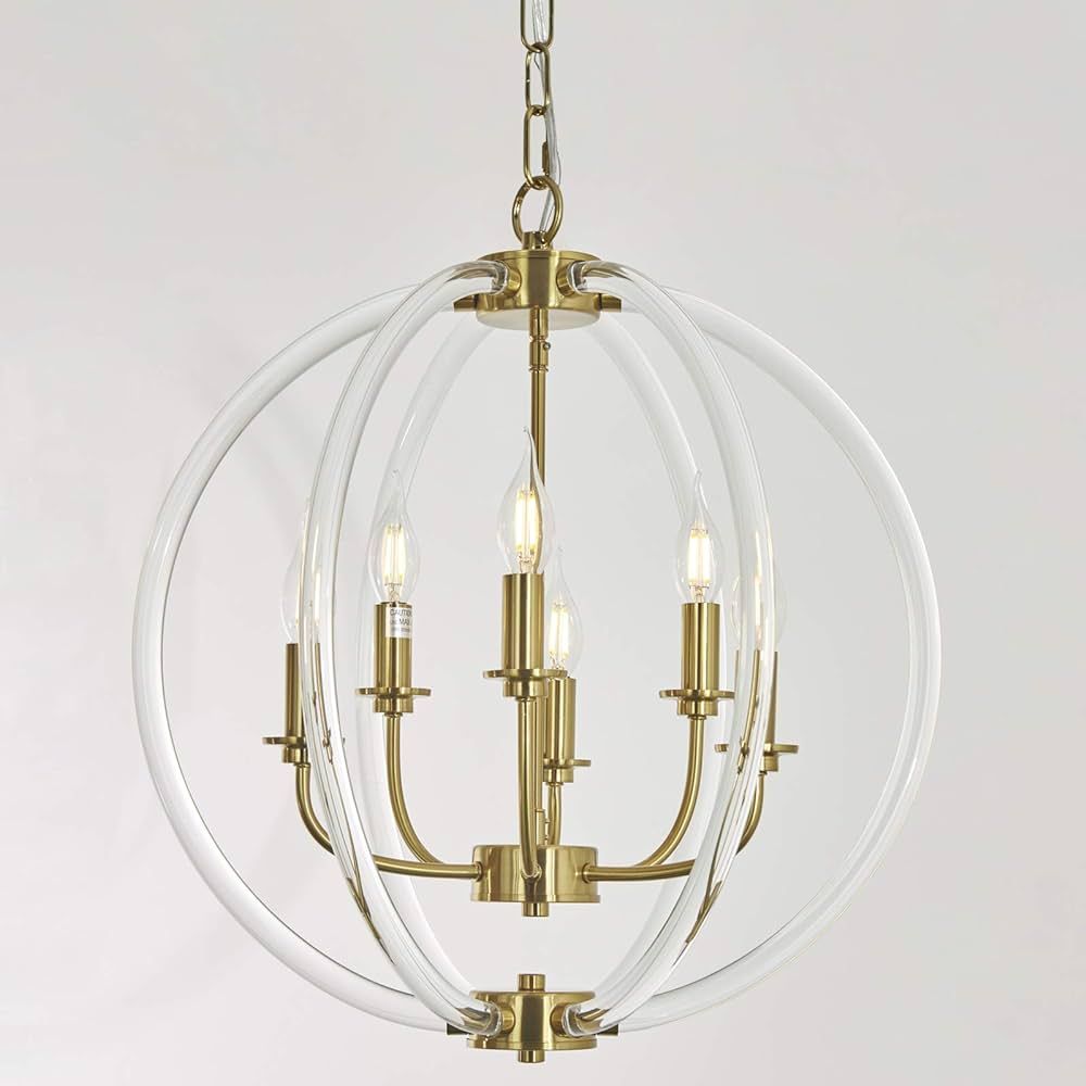 Reaketon 6 Llight Globe Pendant Light Modern Chandelier, with Clear Acrylic Lampshades and Brass ... | Amazon (US)