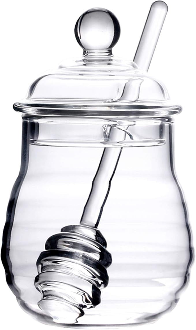 Lawei Glass Honey Jar with Dipper and Lid, 10 OZ Heat-Resistant Bee Hives Honey Pot, Clear Glass ... | Amazon (US)