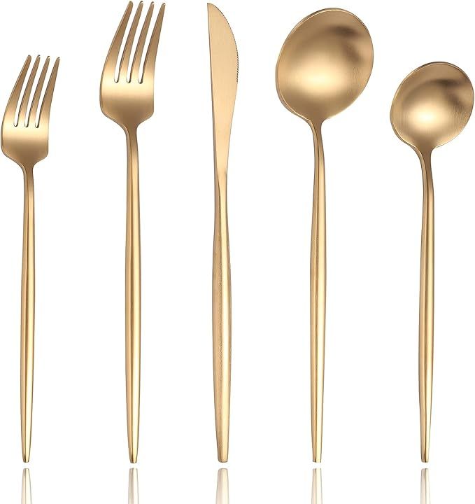 Lemeya Matte Gold Silverware Set,Modern Stainless Steel Flatware Set,20-Piece Cutlery Set Service... | Amazon (US)