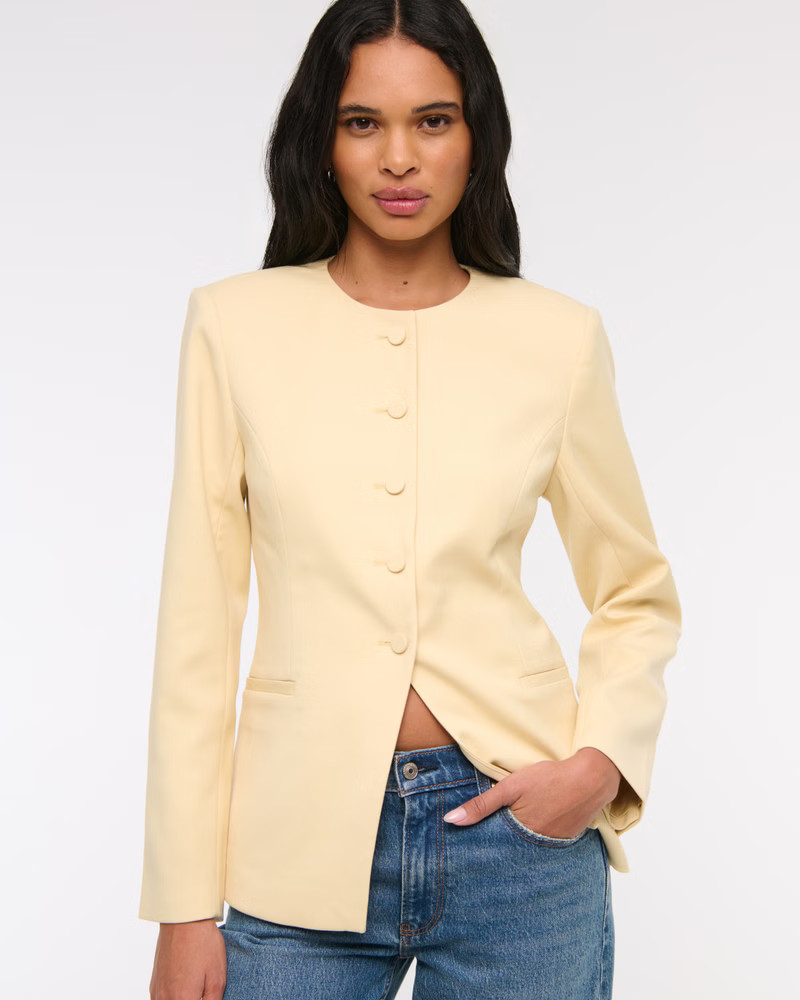 Women's Collarless Suiting Blazer | Women's 25% Off Select Styles | Abercrombie.com | Abercrombie & Fitch (UK)