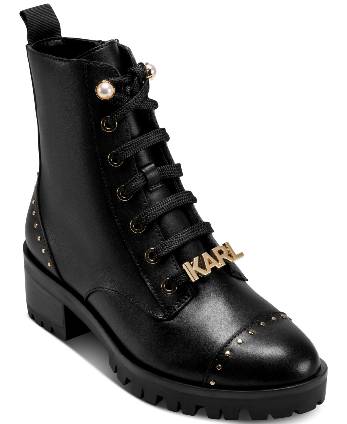 Karl Lagerfeld Paris Prue Lace-Up Combat Booties - Black | Macy's