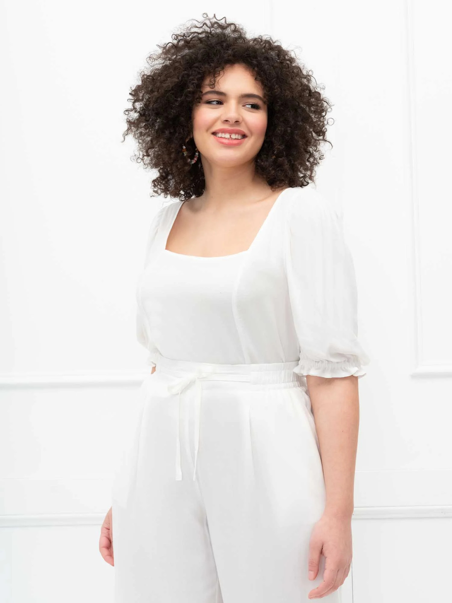 ELOQUII Elements Women's Plus Size Square Neck Puff Sleeve Crop Top | Walmart (US)