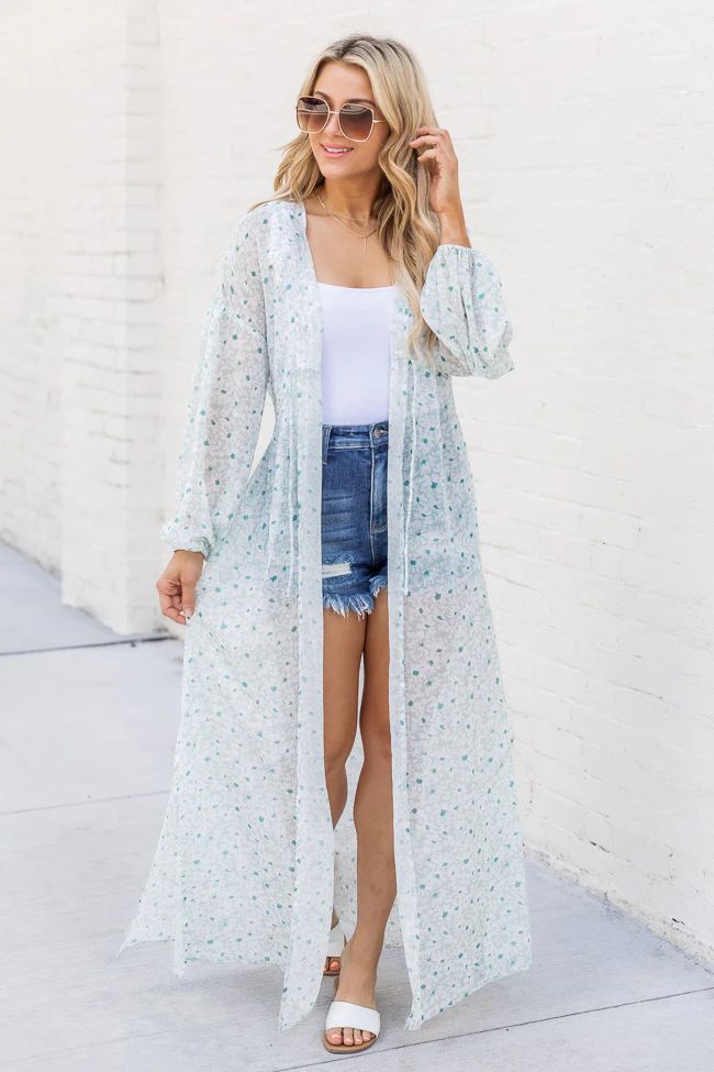 Know Your Reason Green Floral Duster Kimono | Pink Lily