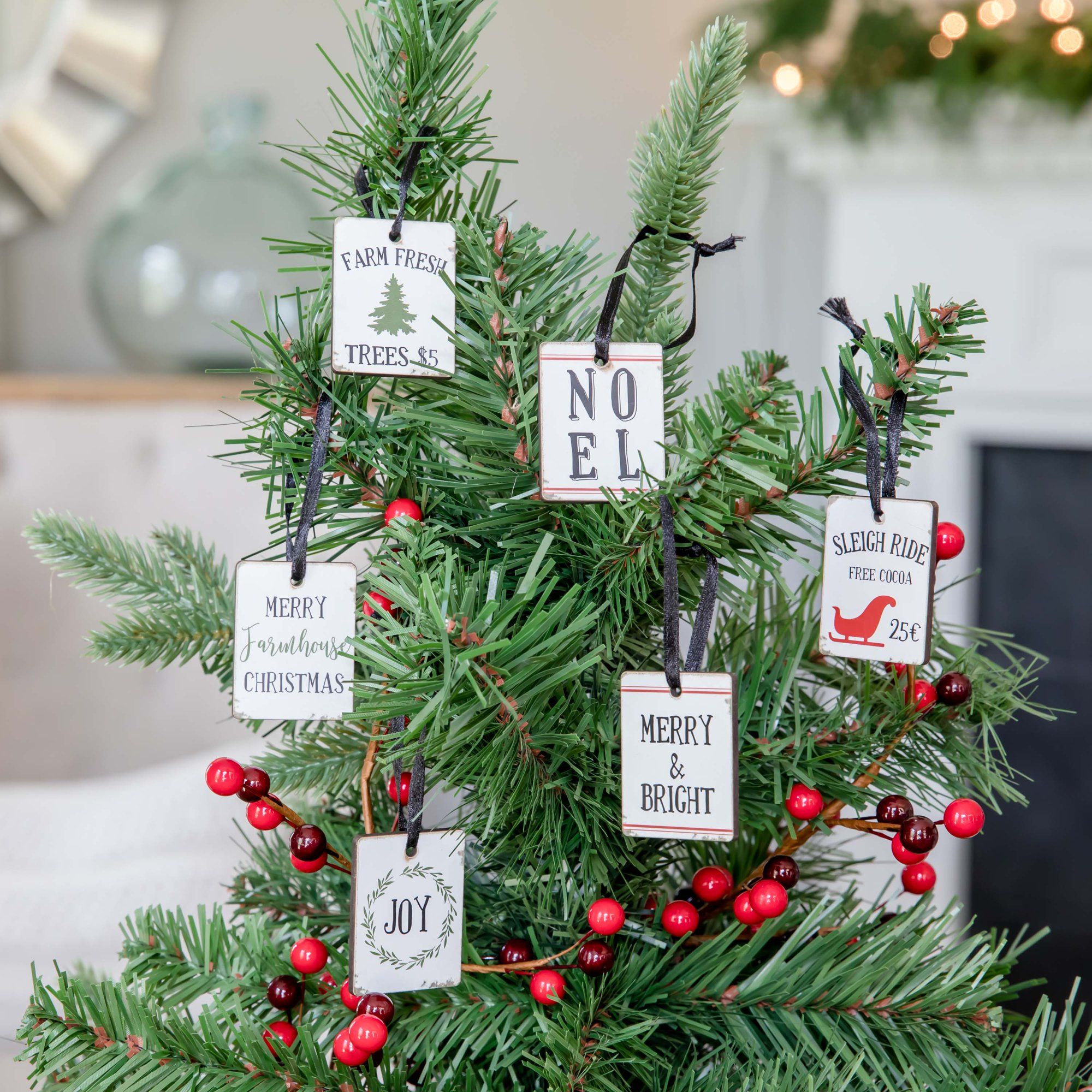 Holiday Time Mini Sign Christmas Ornament, Set of 6 | Walmart (US)