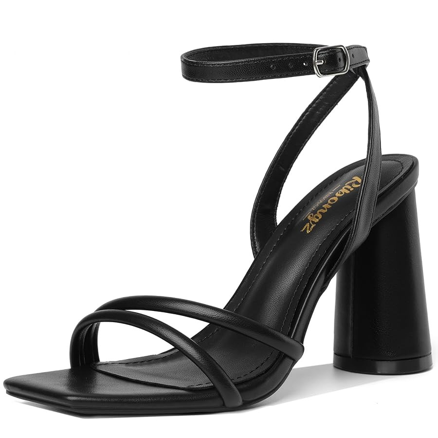 RIBONGZ Block Heels Prom Heeled Sandals for Women Chunky Square Open Toe Strappy High Heels Ankle... | Amazon (US)