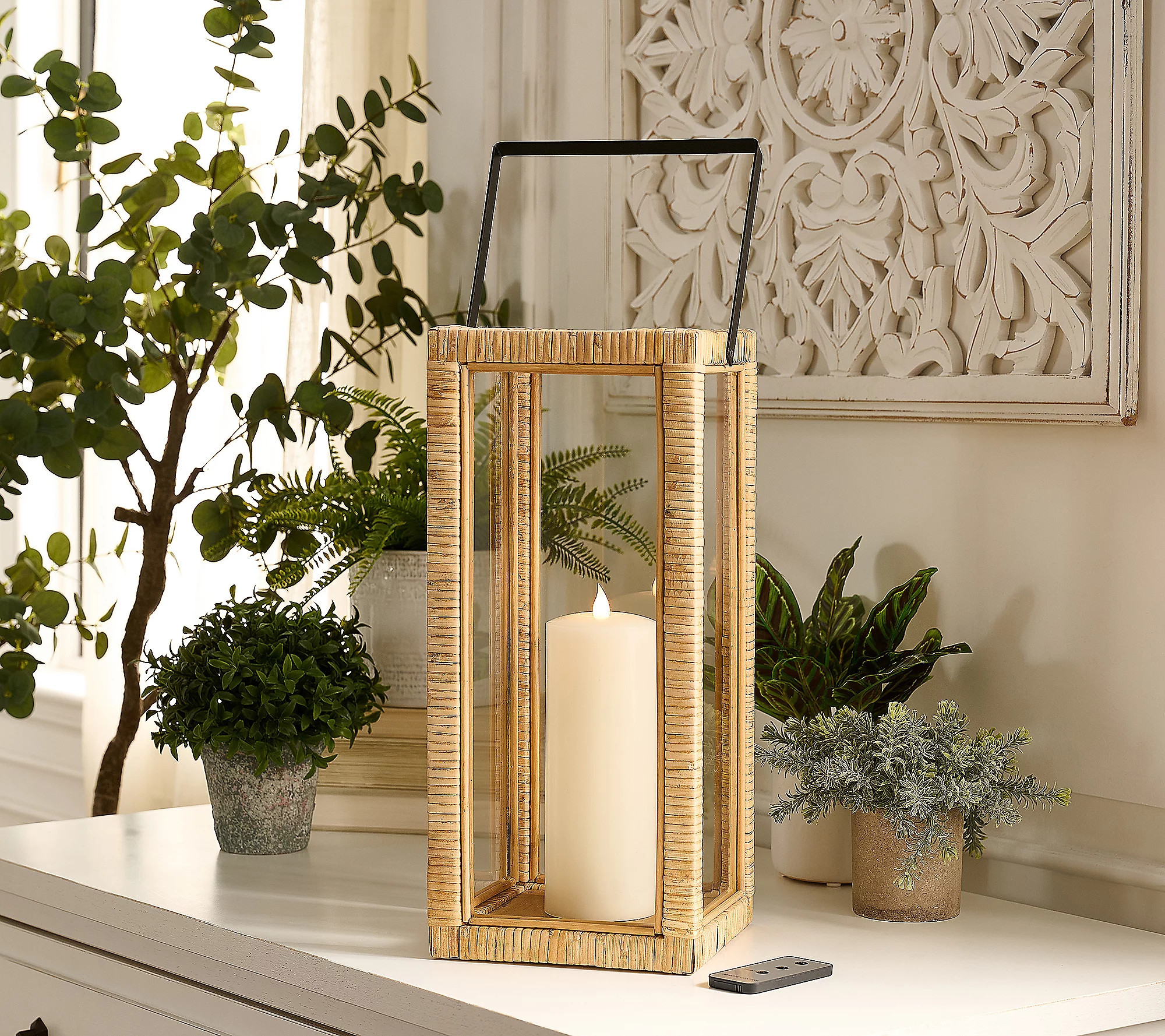 Mrs. H Large 22 Rattan Lantern with LED Candle | QVC