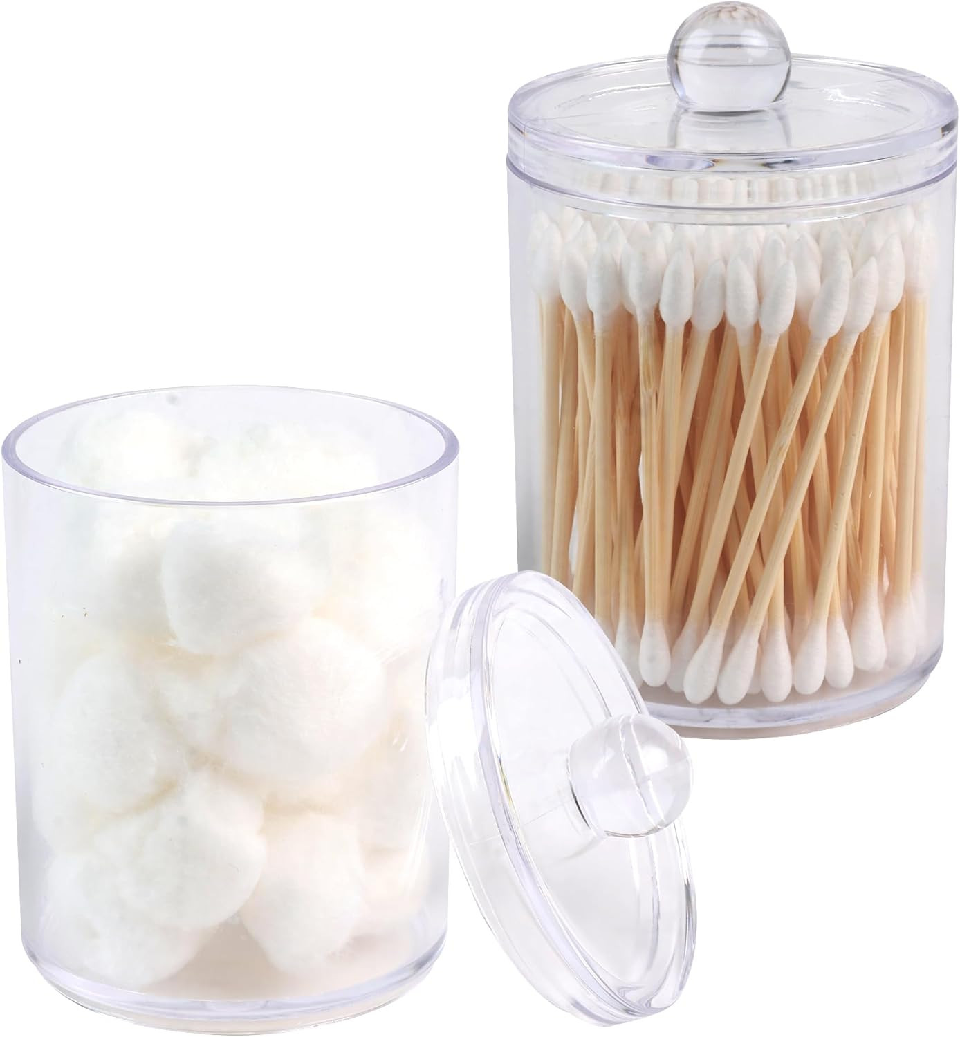 2 Pack Qtip Holder Dispenser,Bathroom Canisters Apothecary Jar Set, Acrylic Vanity Makeup Storage... | Amazon (US)