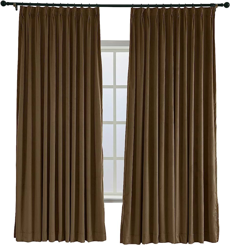 TWOPAGES 52 W x 96 L Pinch Pleated Curtains Room Darkening Velvet Curtain Drapery Panel for Trave... | Amazon (US)