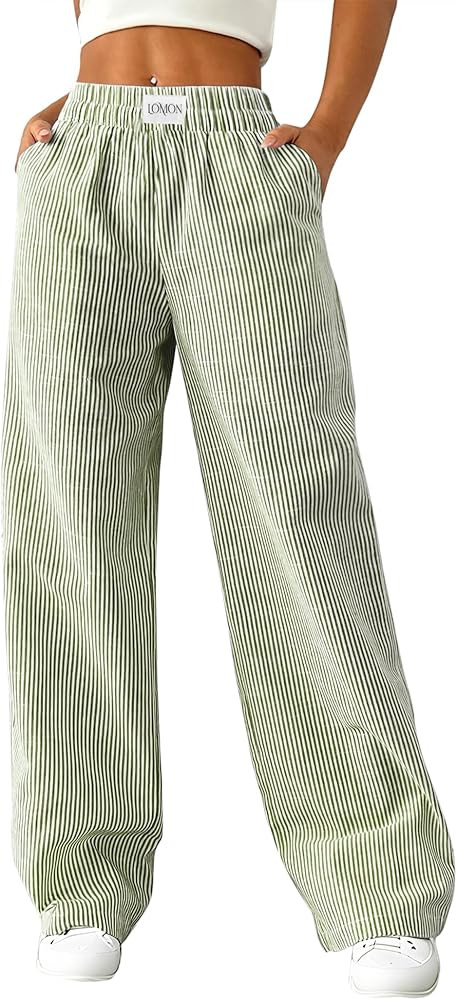 LOMON Women's Striped Gingham Boxer Pants Cotton Pajama Lounge Pj Casual Plaid Trousers Y2K Beach... | Amazon (US)