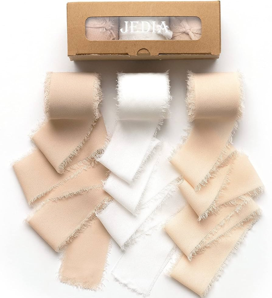 Chiffon Ribbon, 3 Rolls Handmade Fringe Chiffon Silk Ribbons, 1.5" x 7Yd Chiffon Ribbon Set for G... | Amazon (US)