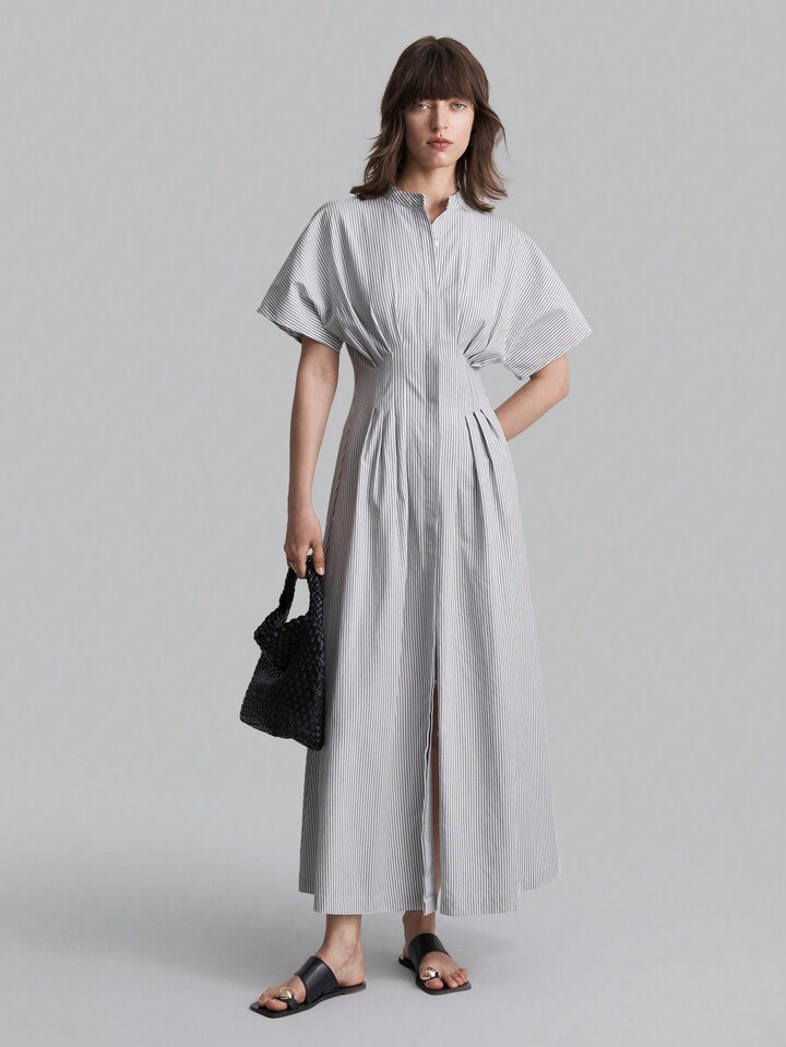 Ontre Women Gray Waist-Cinched Dress, Cotton, Autumn Back To School Casual Outfits | SHEIN