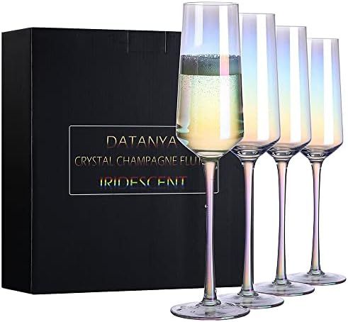 Crystal Champagne Flutes Glasses Set of 4 Iridescent Flutes Glass 8 Ounce Hand Blown Stemmed Lead... | Amazon (US)