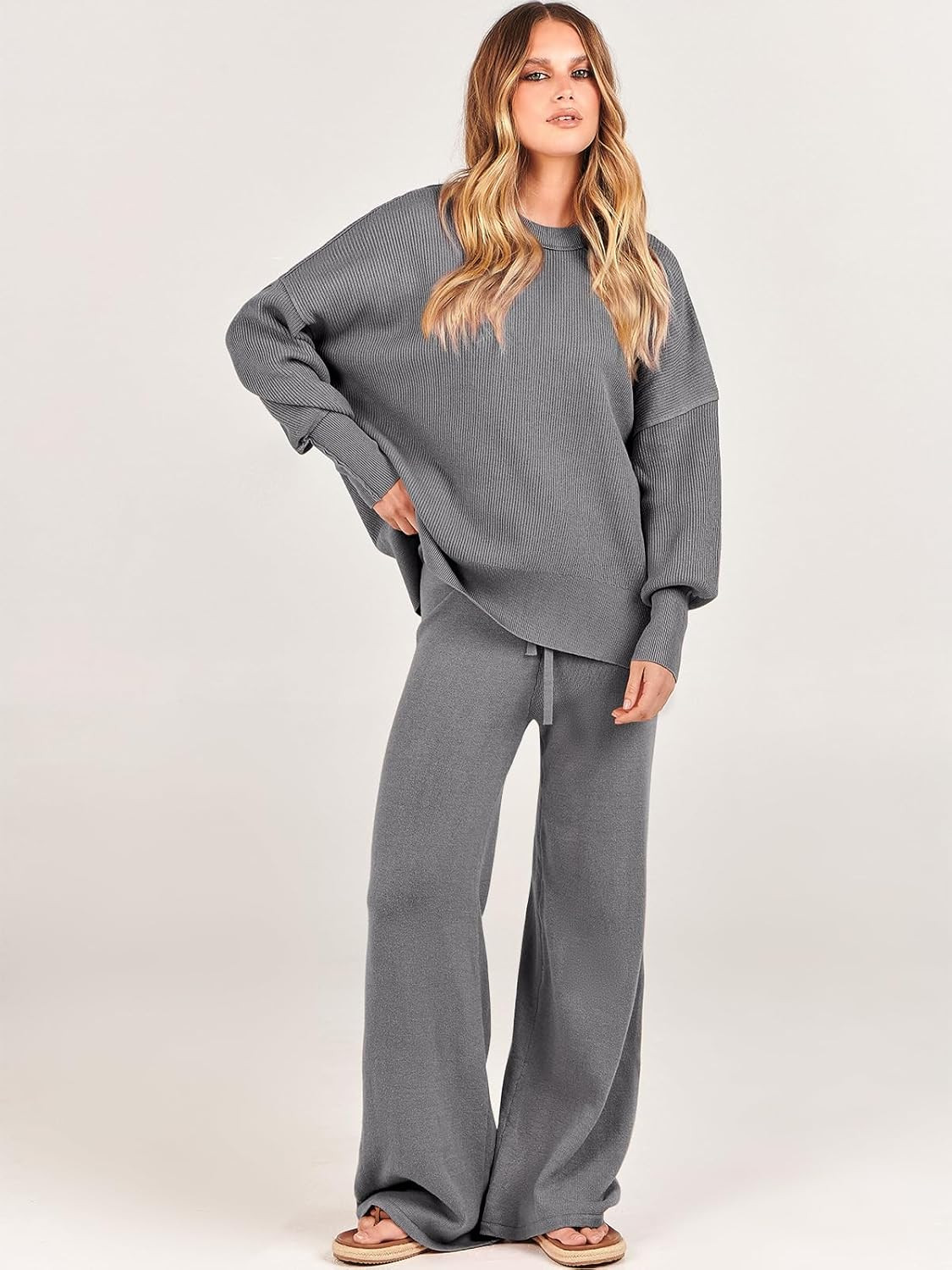 ANRABESS Women 2 Piece Outfits Sweatsuit Oversized Sweater Set & Wide Leg Pants Fall Chunky Loung... | Amazon (US)