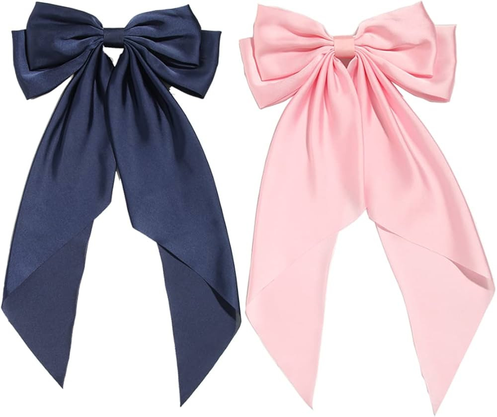SUSULU Hair Bows for Women Girls,Large Satin Bow Barrette Hair Clips Long Ribbon Bow Clips Suit f... | Amazon (US)