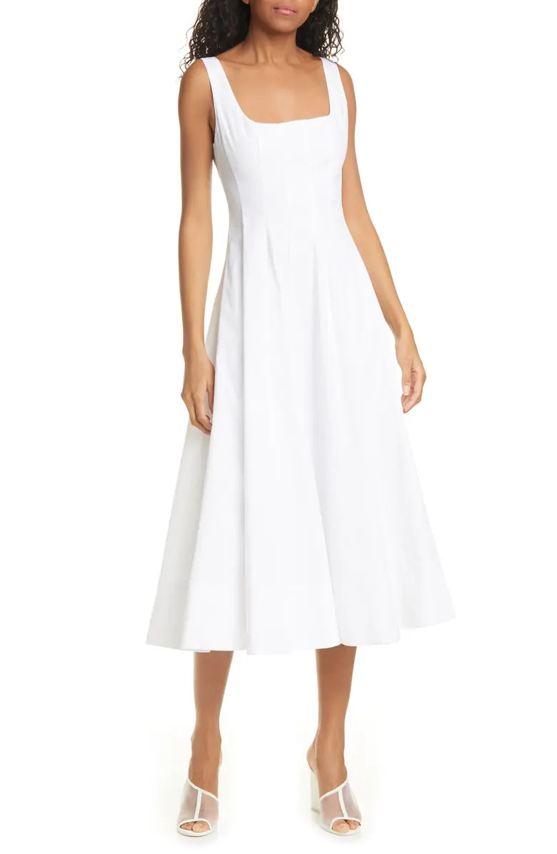 Wells Stretch Cotton Poplin Midi Fit & Flare Dress | Nordstrom