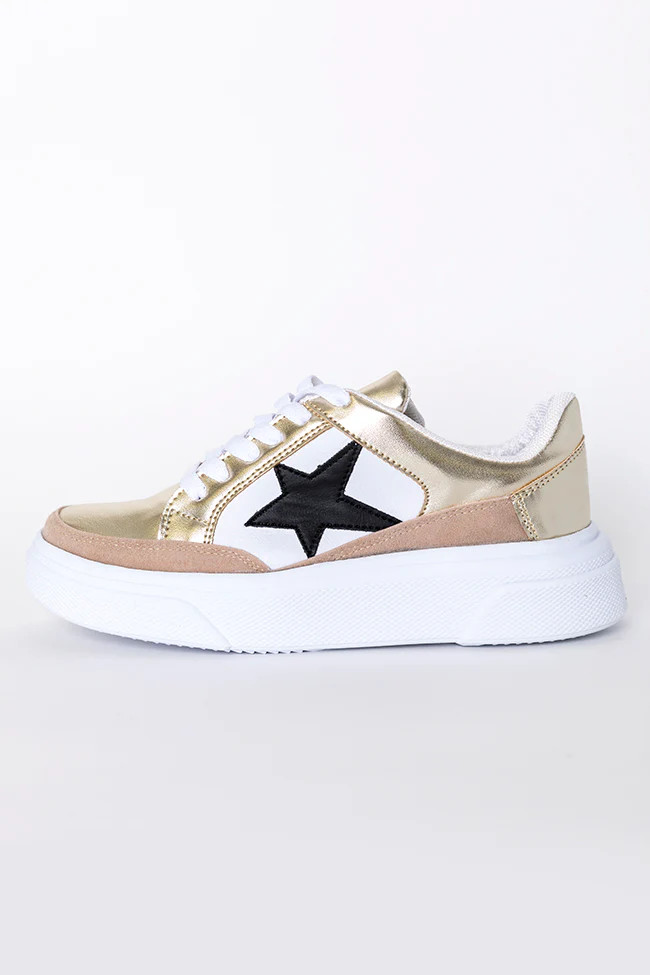 Cleo Gold And Black Star Sneakers | Pink Lily