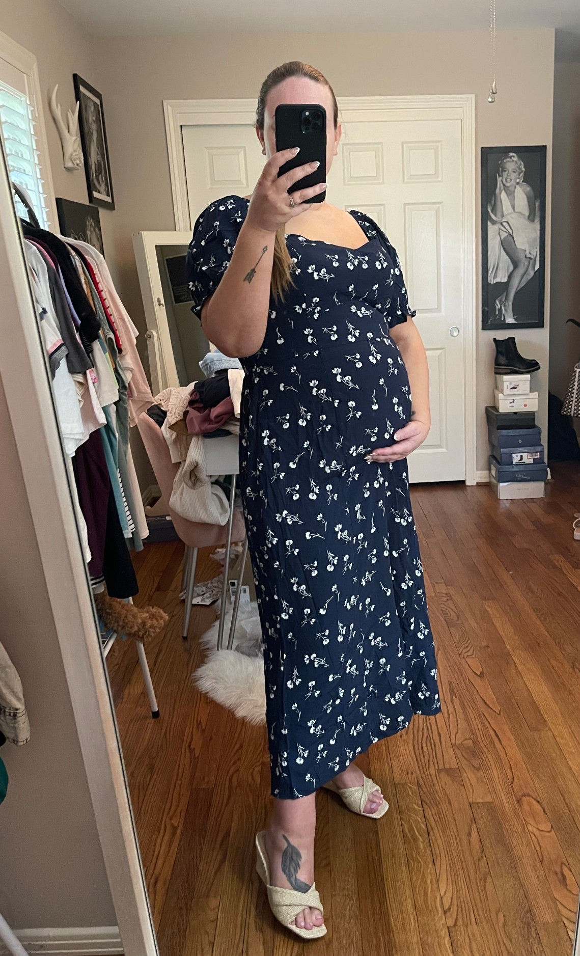 Spring dress, wedding guest dress, floral dress, navy dress, spring sandals, wedge sandals, target style, target outfit, target dress, bump friendly, midi dress, church dress

#LTKMidsize #LTKBump #LTKootd
