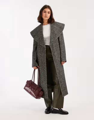 Miss Selfridge formal shawl collar wrap coat in herringbone | ASOS (Global)